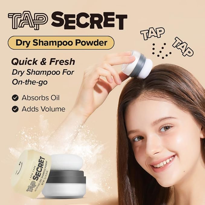 I DEW CARE Tap Secret Dry Shampoo Powder with Biotin - Tap Secret Original | Strengthening & Volumizing, Refillable, Travel size, Non-aerosol, Brunette, Korean Ginseng, Stocking Stuffers, 0.24 Oz
