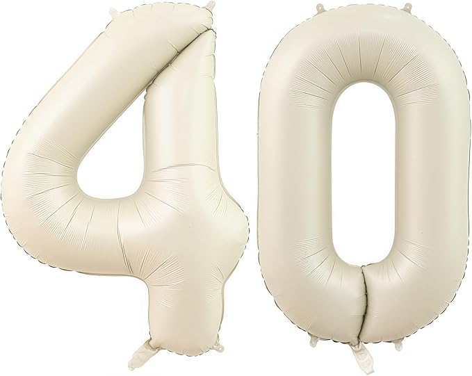 Cream Number 40 Balloons, 40 Inch 40 Balloons Giant Helium Foil Mylar Beige 40 by BBPOOL