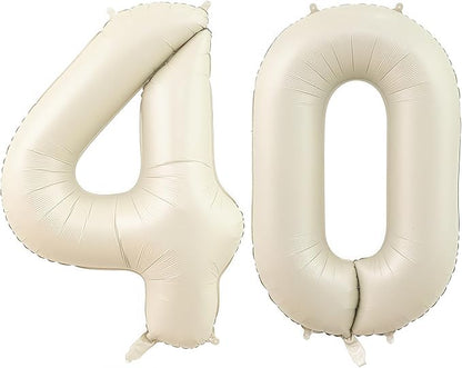 Cream Number 40 Balloons, 40 Inch 40 Balloons Giant Helium Foil Mylar Beige 40 by BBPOOL