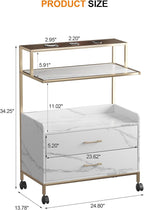 Salon Rolling Trolley with Lockable Wheels Barber Cart with Storage Drawer Mobile Hair Station Cabinet for Beauty Makeup Esthetician Spa Massage (White Marble-one Shelf-Two-Drawers)