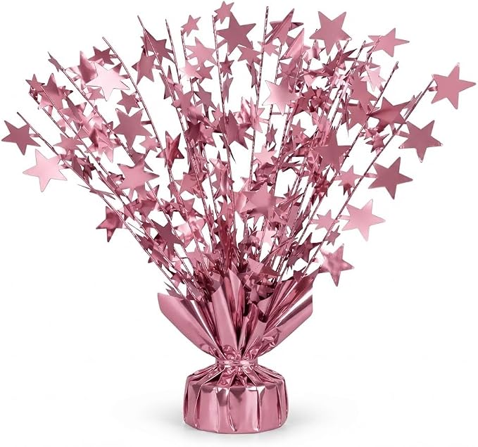 PMU Bursting Star Metallic Foil Spray Centerpiece- Baby Pink Balloon Weights by PMU