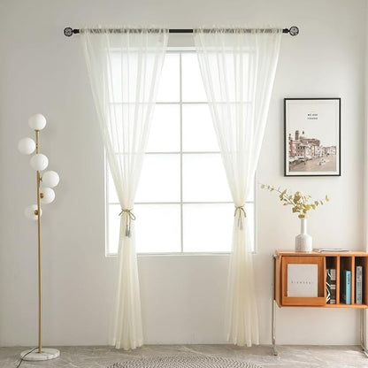 SpaceDresser Basic Rod Pocket Sheer Voile Window Curtain Panels Ivory 1 Pair 2 - Image 2
