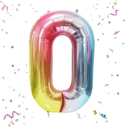 40 Inch Giant Rainbow Number 0 Balloons, Birthday Balloons, Helium Mylar Foil by Unknown