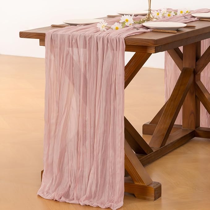 Cheesecloth Table Runner Summer Boho Wedding Birthday Party Home Decor | Pink - Image 5