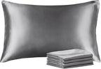 BEDELITE Satin Pillowcase with Zipper 4 Pack, Dark Grey Pillow Cases Queen Size, Super Soft and Cooling Similar to Silk Pillow Cases, Gift for Women Men(20x30 Inches)