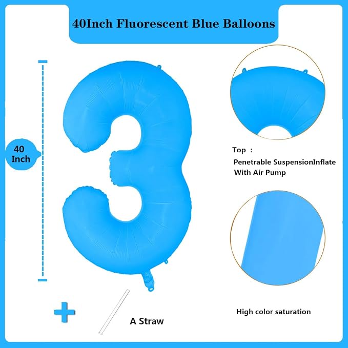 Fluorescent Blue Number Balloon 40 inch Giant Foil Helium Balloons Blue Number - Image 2