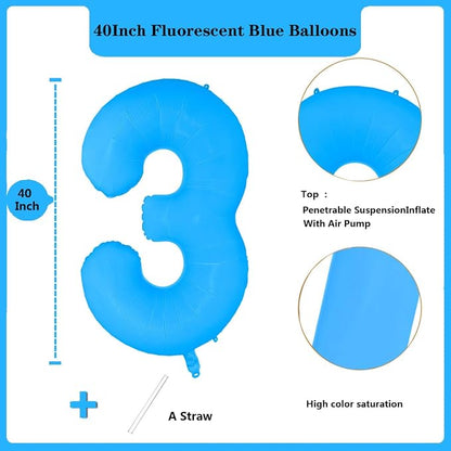 Fluorescent Blue Number Balloon 40 inch Giant Foil Helium Balloons Blue Number - Image 2
