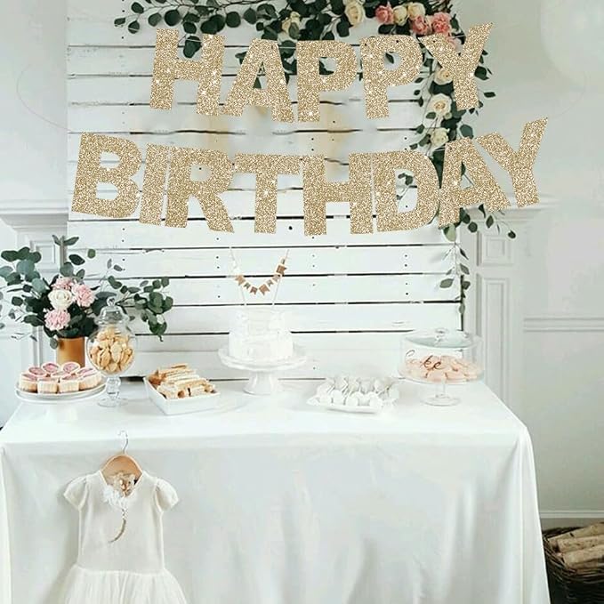 BEISHIDA Pre-Strung Champagne Happy Birthday Banner Party Sign Decoration | - Image 5