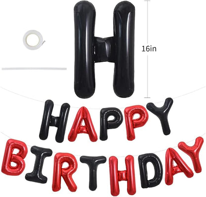 TONIFUL Black and Red Happy Birthday Balloon Banner Decor - Image 2