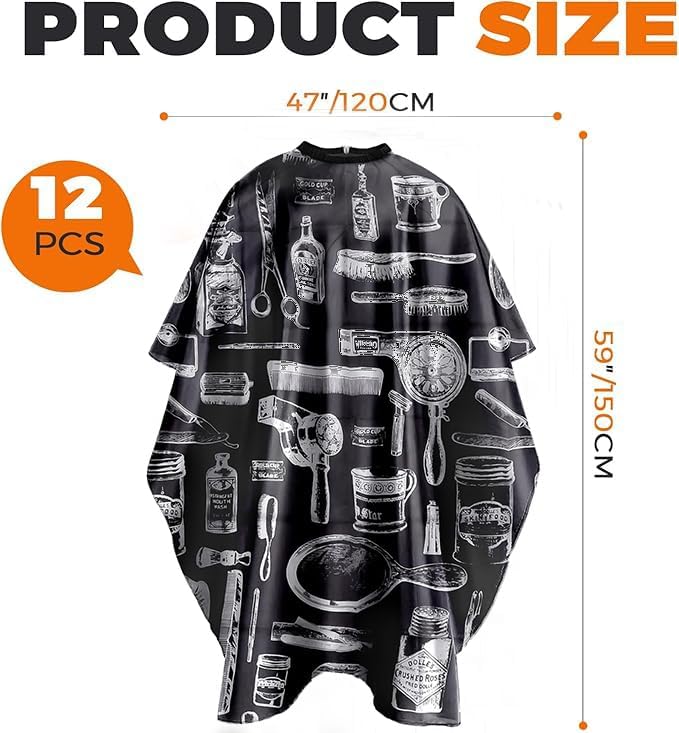 Barber Cape - 12pcs Waterproof Hair Cutting Cape with Snap Closure