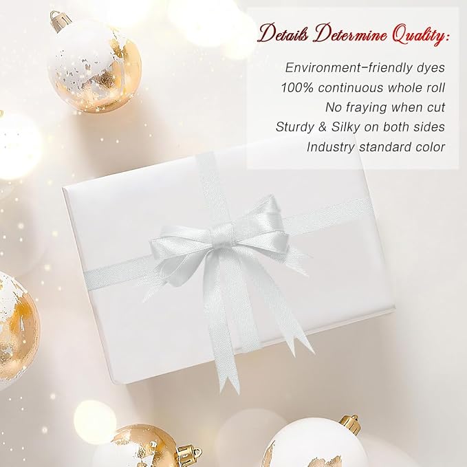 Silver Ribbon for Gift Wrapping Fabric Satin Ribbon 3/8 Inch Silver Ribbons for - Image 4