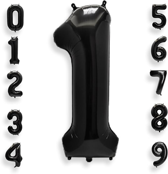 AULE 40 Inch Black Number Balloon 1 Foil 0-9 Birthday Big Numbers | Birthday by AULE