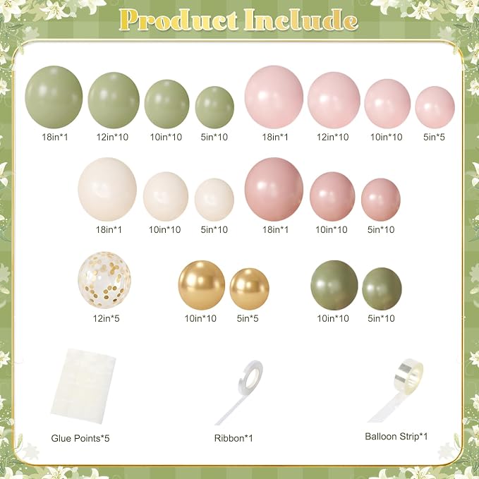 Sage Green and Pink Balloons Arch Kit - Image 5