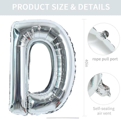 TONIFUL 40 Inch Large Silver Letter D Foil Balloons Alphabet Balloons | Giant - Image 2