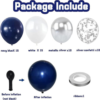 Zesliwy Navy Blue White Silver Balloons Kit, Party | Dark Blue Silver - Image 3