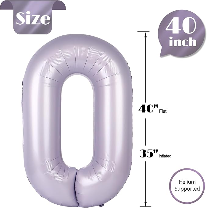 CreamPurple Number 0 Balloon 40 Inch, 0th Birthday Decorations Men Women | Foil - Image 5