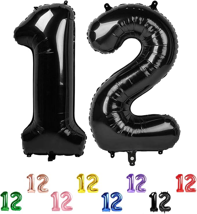 12 Balloon 40 inch Black Number Balloons by Enyeopd