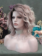 IMSTYLE White Pink Brown Ombre Blonde Lace Front Wigs Short Bob Wavy Wigs Synthetic Hair Wig Free Part with Natural Hairline Shoulder Length for Women (White Brown Ombre Blonde)