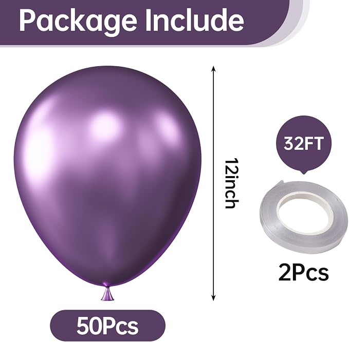 12 Inch Metallic Purple Balloons, Baby Shower, Graduate Party Decorations - Image 2
