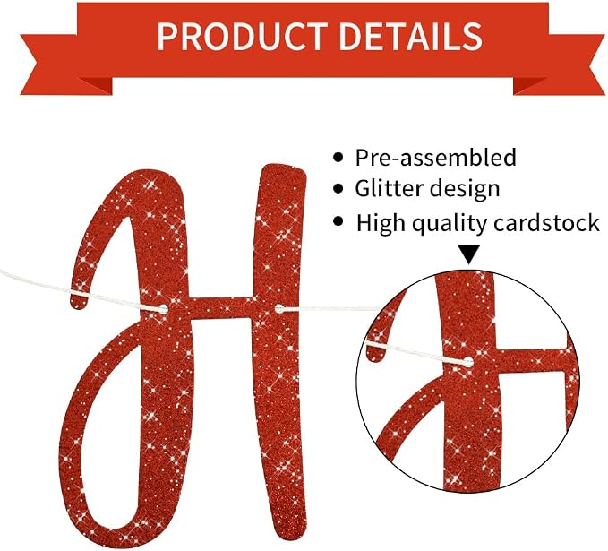 BEISHIDA Pre-Strung Glitter Red Happy Retirement Banner Party Decoration | NO - Image 3