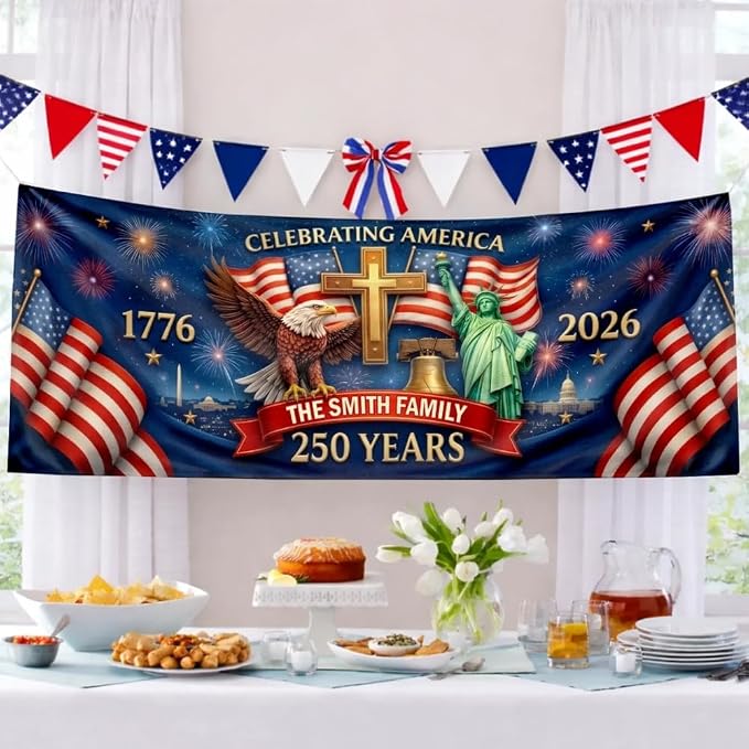Personalized 250 Years of Freedom USA Banner 1776-2026, Patriotic American - Image 5