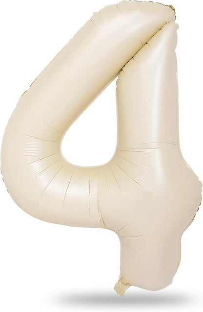 Cream 4 Balloons, 40 Inch Large Beige Foil Number Balloons Set 0-9, Self by Lingqiang