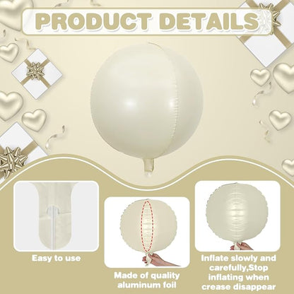 Sand White Brown Round Foil Balloons 6Pcs, Giant 4D Round Ball Balloons - Image 6