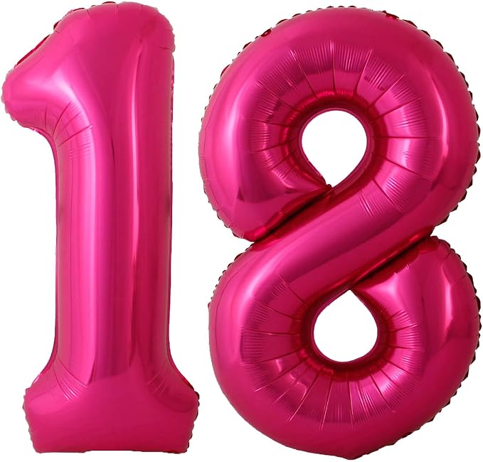 40 Inch Hot Pink 18 Number Balloons Giant 18 Balloons Hot Pink Birthday 18 by LHOAVWE