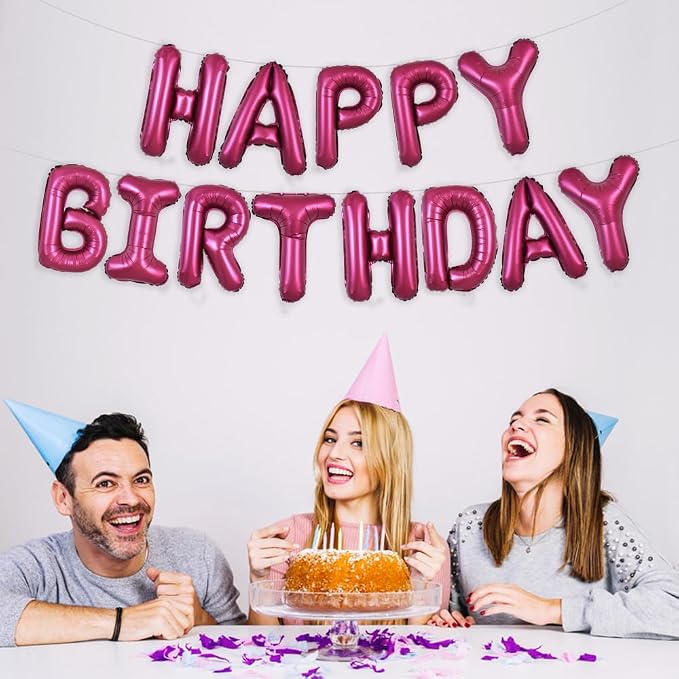 TONIFUL Wine Red Happy Birthday Balloons Banner Decorations - Image 3