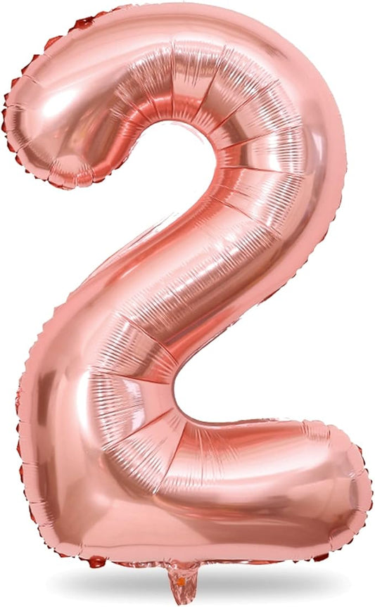 40 Inch Rose Gold Foil Balloon Number 2, Large Self Inflating Number Balloons by Lingqiang