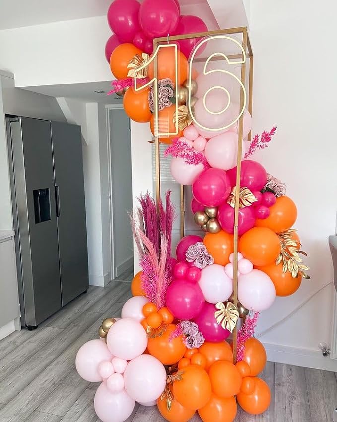 Bezente Pink and Orange Balloons Set 60pcs 12 inch | Light & Hot Pink Orange - Image 3