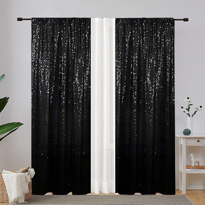 Eternal Beauty Black 3mm Sequin Backdrop 2x8 Ft 2 Pack Wedding | Dense Sparkle - Image 2