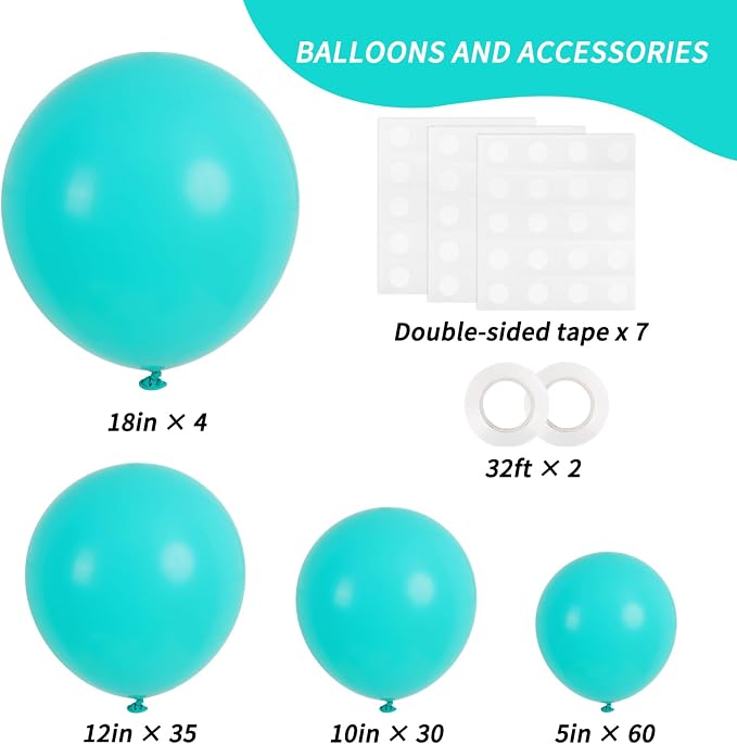 RUBFAC Teal Blue Balloons 129pcs Different Sizes 18 12 10 5 Inch | Latex - Image 2