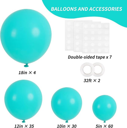 RUBFAC Teal Blue Balloons 129pcs Different Sizes 18 12 10 5 Inch | Latex - Image 2