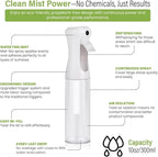 VIGOR PATH Continuous Spray Bottle for Hair – Fine Mist Mister for Styling, Cleaning, Plants, Pets, Salons, and Essential Oil Use (300ml / 10.1 oz, Clear)