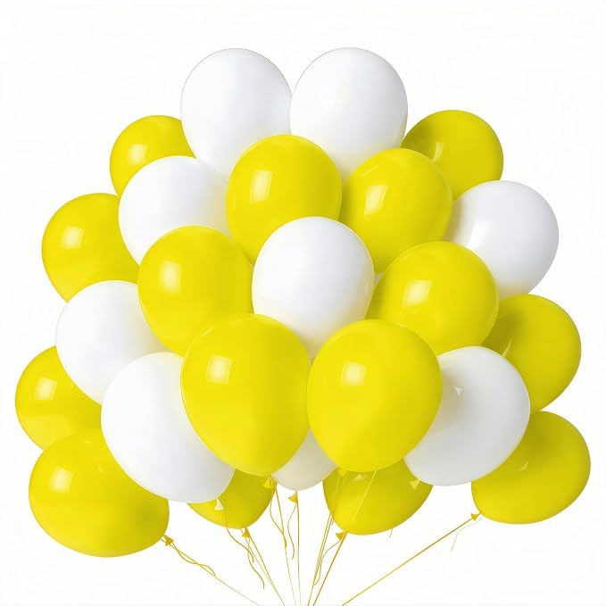 Yellow and White Balloons 100 Pack 12 Inch White Yellow Extra Thick Latex Party by LYNSP