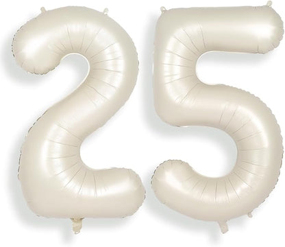 SUWEN 40 Inch Large Cream White 25 Balloon Numbers Big Foil Helium Number by SUWEN