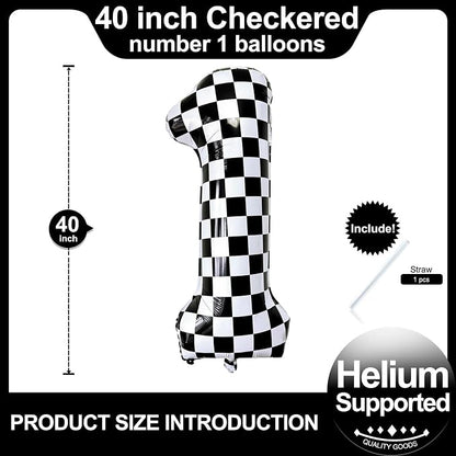 Checkered Number 1 Balloons 40 Inch Giant Race Car Checkered 1 Balloons - Image 2