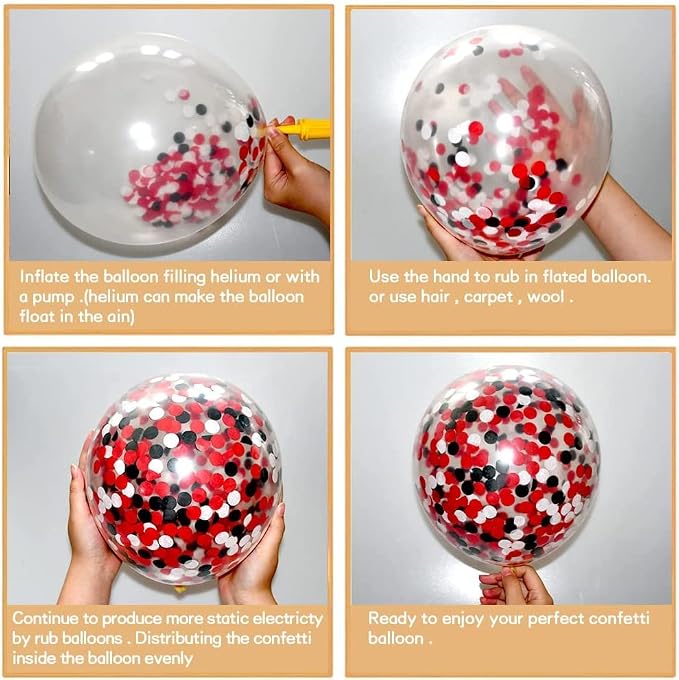 Red and Black Latex Balloons, 50 Pack 12 inch Black White Red Confetti Party - Image 3
