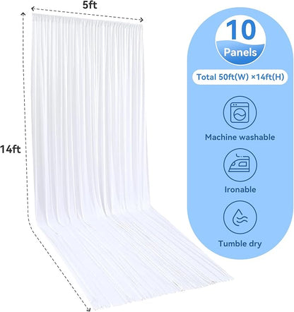 50ft x 14ft Wrinkle Free White Backdrop Curtains - Image 7