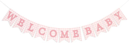 Pink Gingham Welcome Baby Shower Banner - Image 5