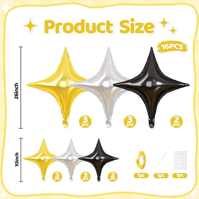 Gold Black Star Balloons, 26 Inch and 10 Inch Black Gold Stars Shaped Balloon - Image 2