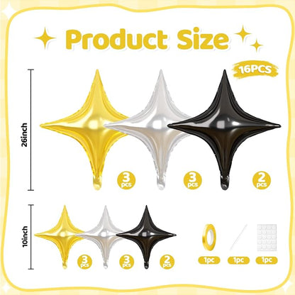 Gold Black Star Balloons, 26 Inch and 10 Inch Black Gold Stars Shaped Balloon - Image 2