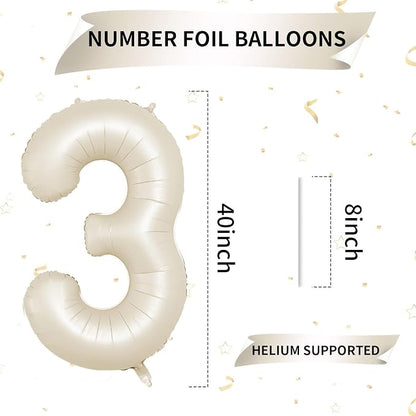 40 Inch Cream Number 3 Balloon, Digital 3 Cream White Giant 3 Foil Balloon - Image 2