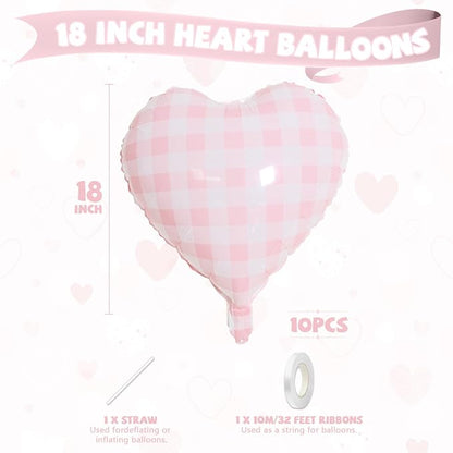 Pink White Checkered Heart Balloons, 18 Inch Lattice Foil Valentines Balloons - Image 2