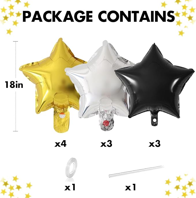 Black Gold Foil Star Balloons, 18 Inches Star Foil Balloons - Image 2