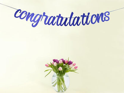 Congratulations Banner Blue Glitter Congratulations Graduation Banner - Image 6