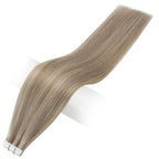 Full Shine Straight Human Hair Extensions Tape in 18Inch Seamless Hair Extensions Real Human Hair Highlighted Hair Extensions Ash Blonde with Platinum 20Pcs 50Grams Add Volume Remy Hair Extensions