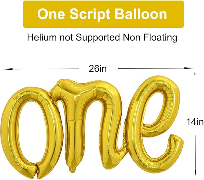 2Pcs Gold Foil 40" Number 1 and 26" Script Letter One Balloon Set | Large Gold - Image 3