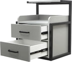 Suspended Salon Station for Hair Stylist, Wall Mounted Styling Salon Station Storage Cabinet w/2*Drawers &Hair Dryer Stand,Floating Nightstand Stylist Storage Cabinet for Home (Black+Gray)
